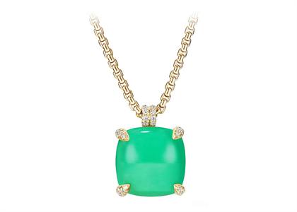 Gold Plated CZ Studded Fern green Cushion Cut Pendant